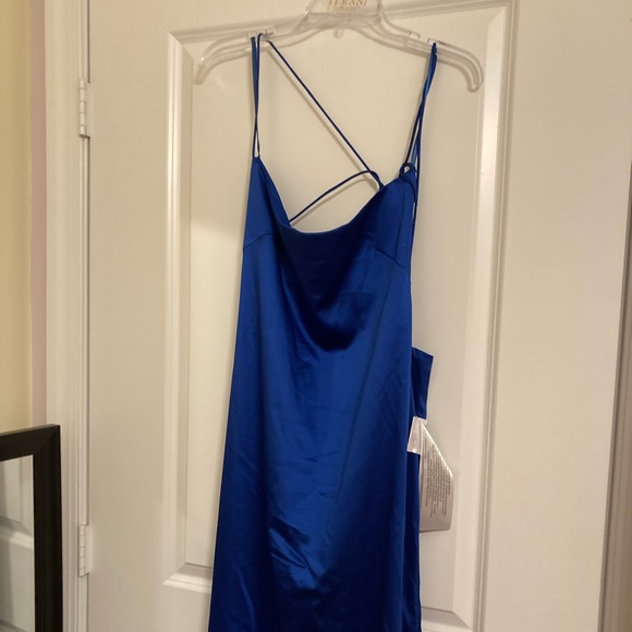 Ieena by Mac Duggal Blue Satin Slip Prom Dress Pageant Formal Gown Size 12 - Picture 4 of 10